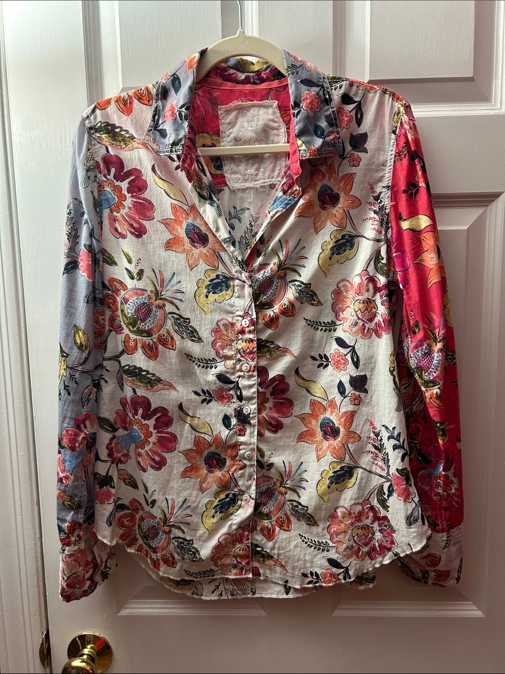Cino Floral Mixed Print Color Block Button Down Shirt Medium